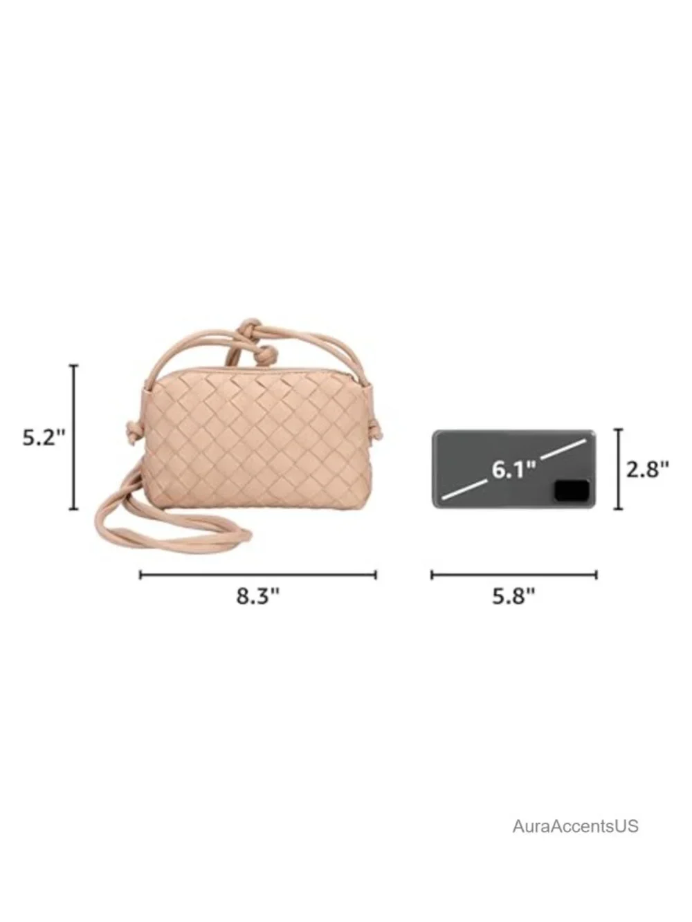 Small Vegan Leather Woven Crossbody Bag with Adjustable Strap
